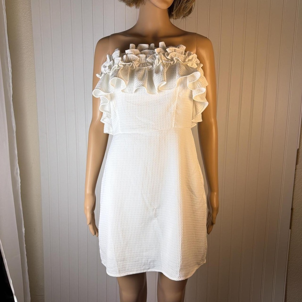She + Sky white ruffle mini dress size Small